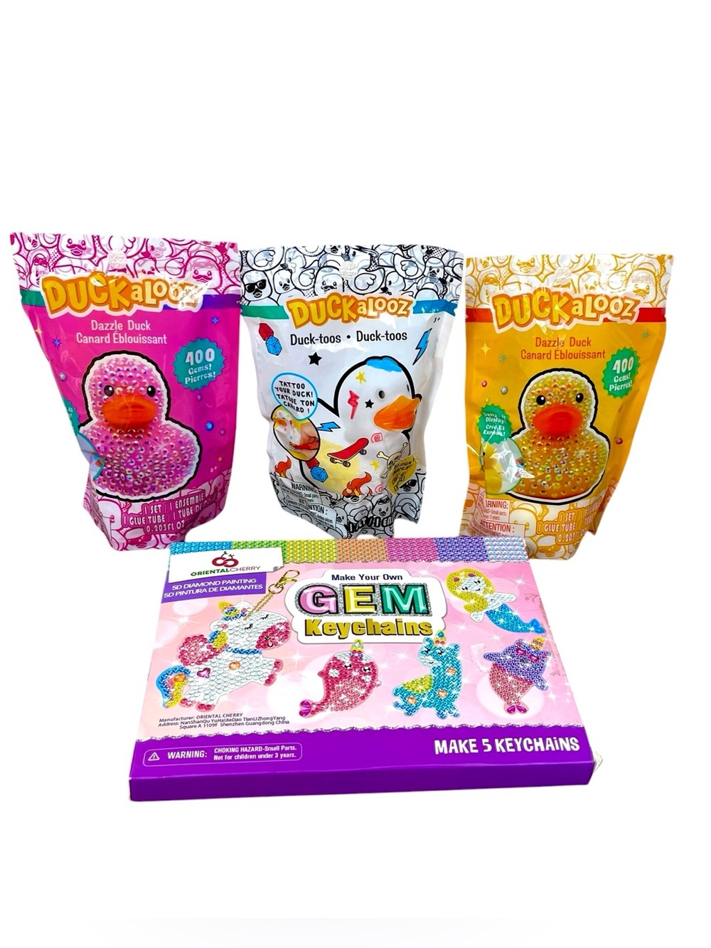 Gem Keychains & Dazzle Duck Craft Kit - Pink, White & Yellow